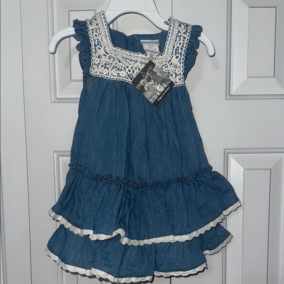 New with tags girls 12 months chambray Dress with Lace Trim - Picture 1 of 4